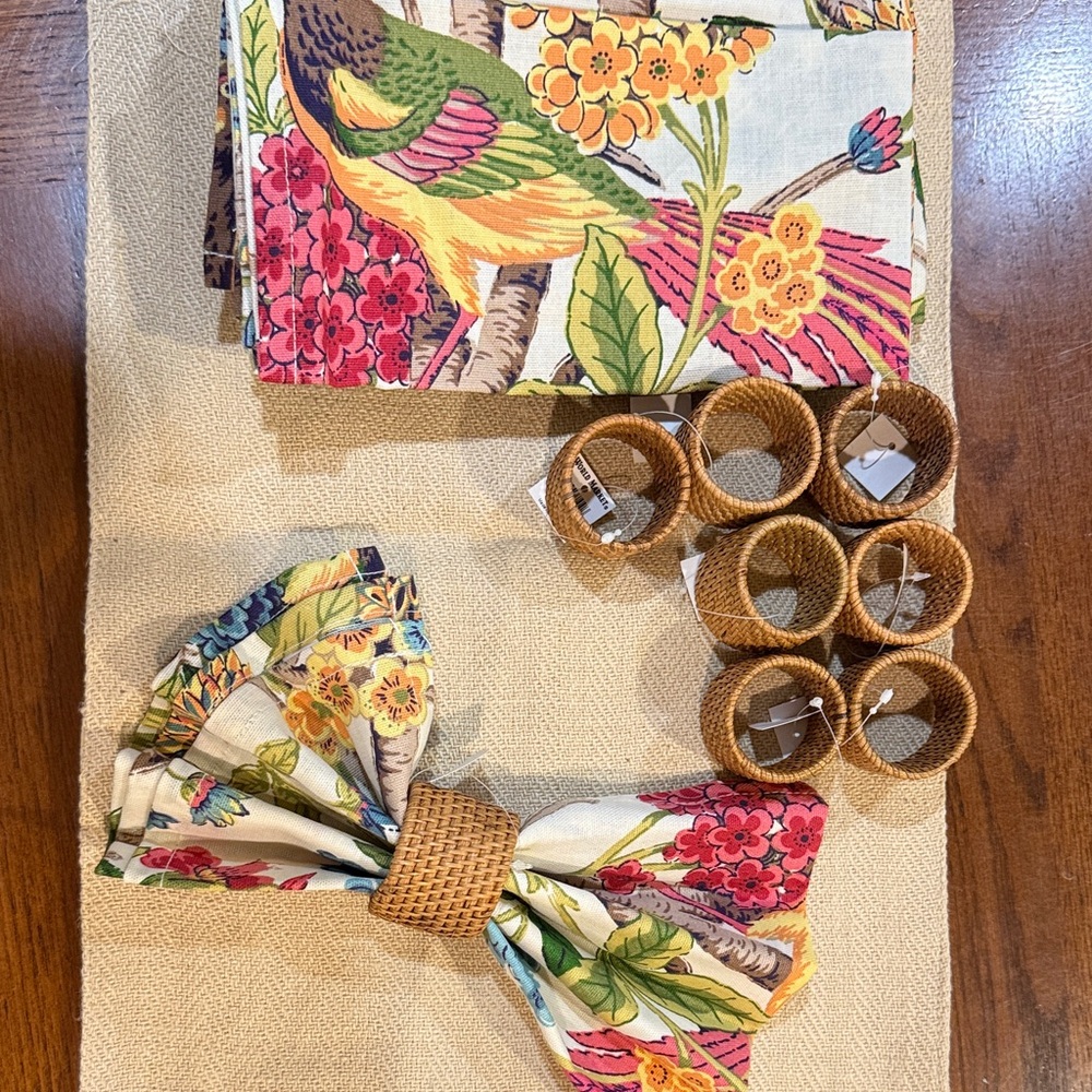 Cost Plus World Market Colorful Bird Print Table Linens Set
